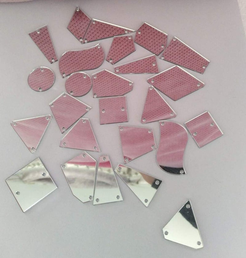 YongPan 50PCS Silver Sew on Mirror Rhinestones Sew On Mirror Pieces with Holes Flat Back Acrylic Shiny Sew-on Stone for Dress Decoration (Mix Shapes  Silver Mirror) - Image 2
